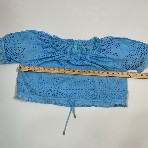 Melissa Odabash Francesca Top Size S Cornflower Blue Boho Eyelet Top EUC - Picture 5 of 11